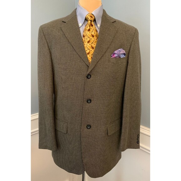 Mazzoni Tweed Blazer Mens 40R Houndstooth Gray Jacket Sportcoat - Picture 1 of 14